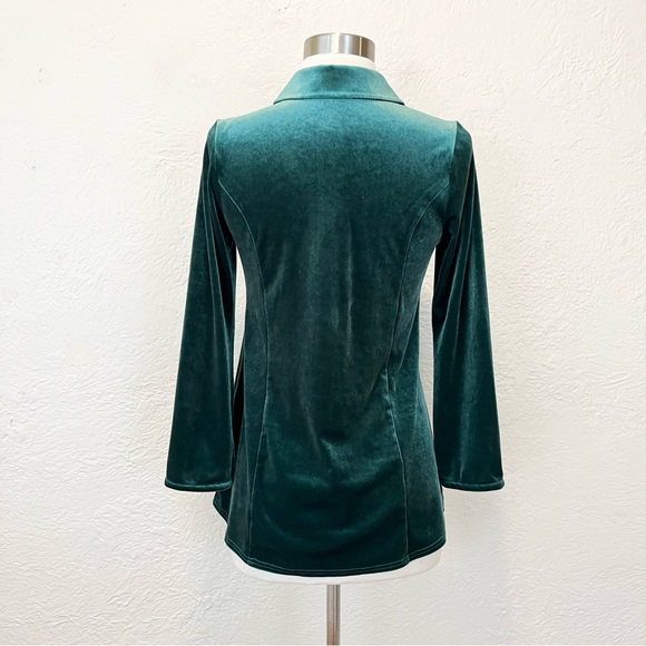 Soft Surroundings Velvet Shirt Top Green Emerald Gold Button PXS Petite XS - Picture 4 of 9